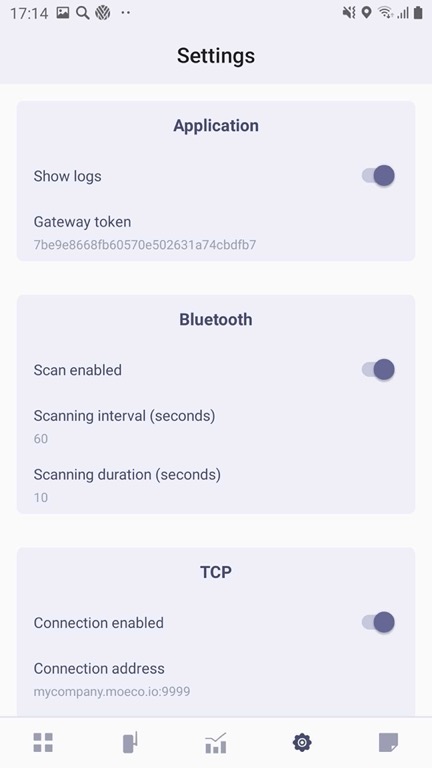 Moeco BLE gateway settings tab