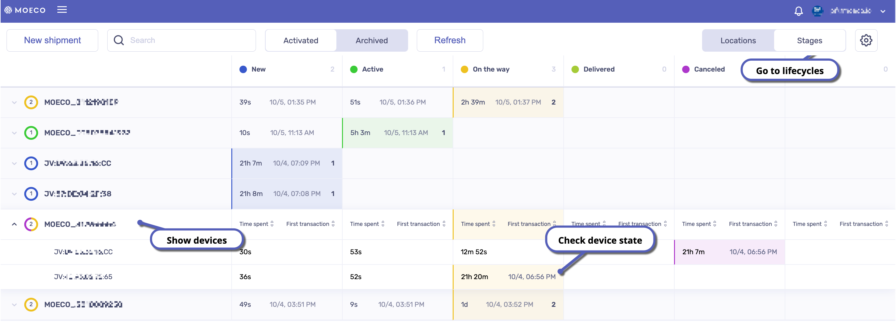 Shipment lifecycle dashboard