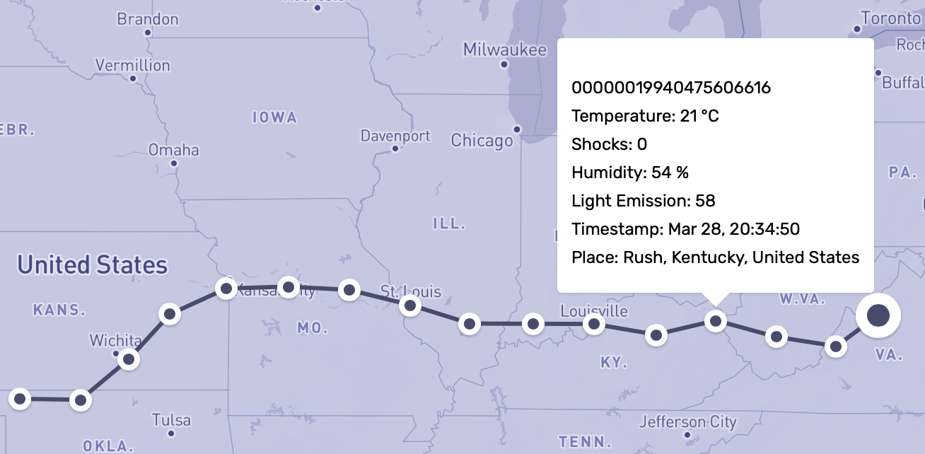 Tracing shipment route on the interactive map